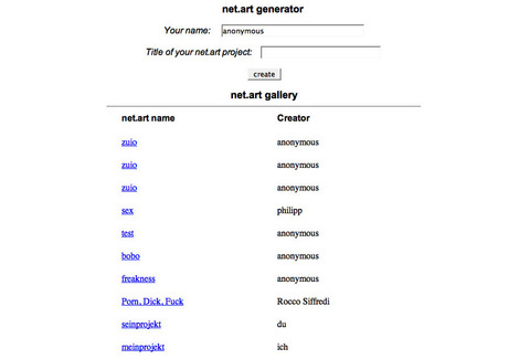 Cornelia Sollfrank «Net Art Generator» | Net Art Generator I, screenshot